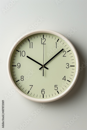 Big beautiful stylish clock hanging on light background, space for text