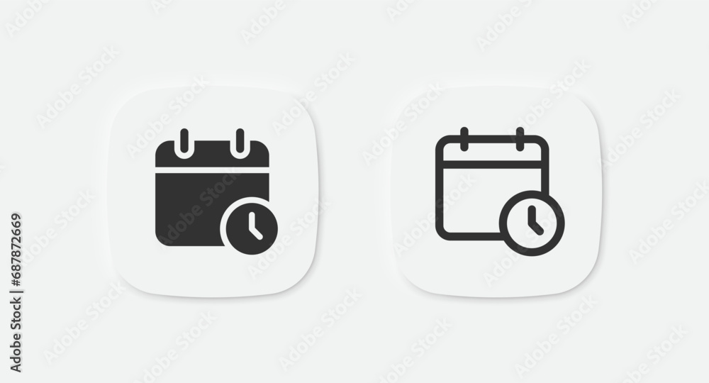 Calendar time icon. Date event sign. Reminder deadline symbol. Schedule clock icons. Timetable symbols. Vector isolated sign. Calendar time icon. Date event sign. Reminder deadline symbol. Schedule clock icons. Timetable symbols. Vector isolated sign.