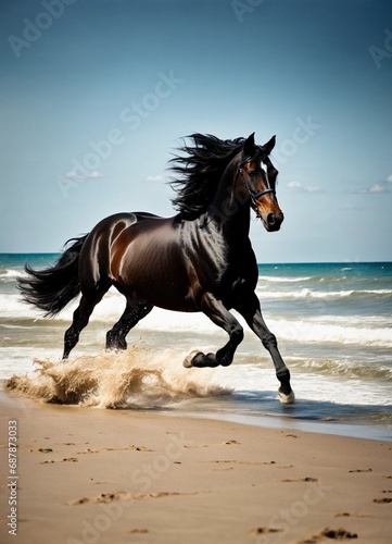 horse running on the beach