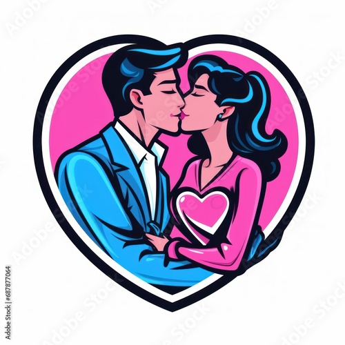 illustration of a couple in love in bright colors in a heart frame. concept of valentine's day, love, romance