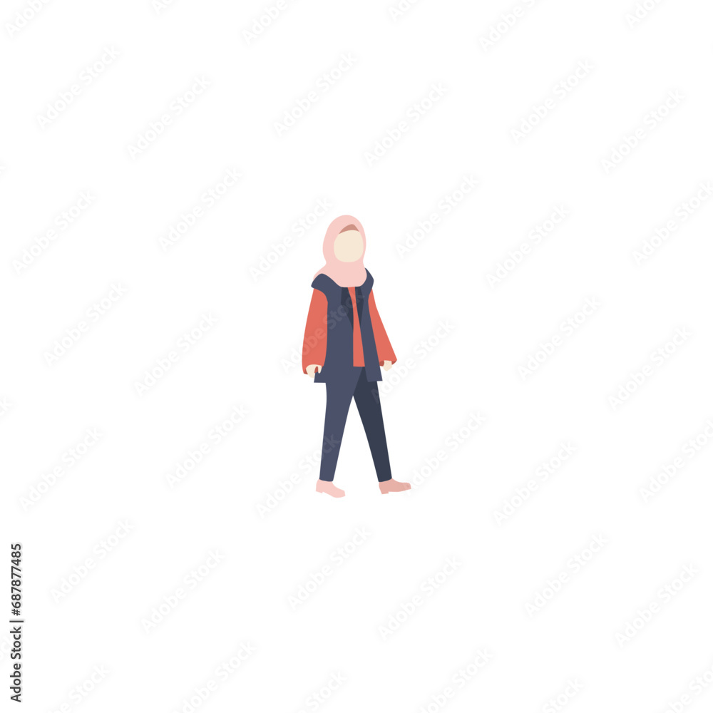 set of woman in orange hijab character set of woman in orange hijab character