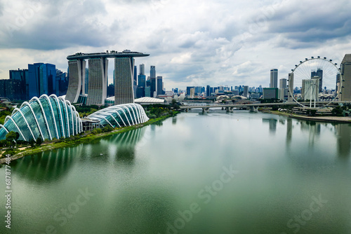 Stormy drone view of the city of Singapore