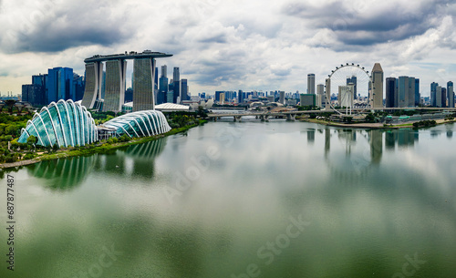 Aerial view of the reservoir and Marina Bay area of Singapore city