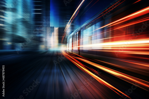 traffic in the city, traffic at night, Hyperloop train, background of a magnetic levitation train, the fastest train in the future, High speed rail trave © Hamzi Imaginations