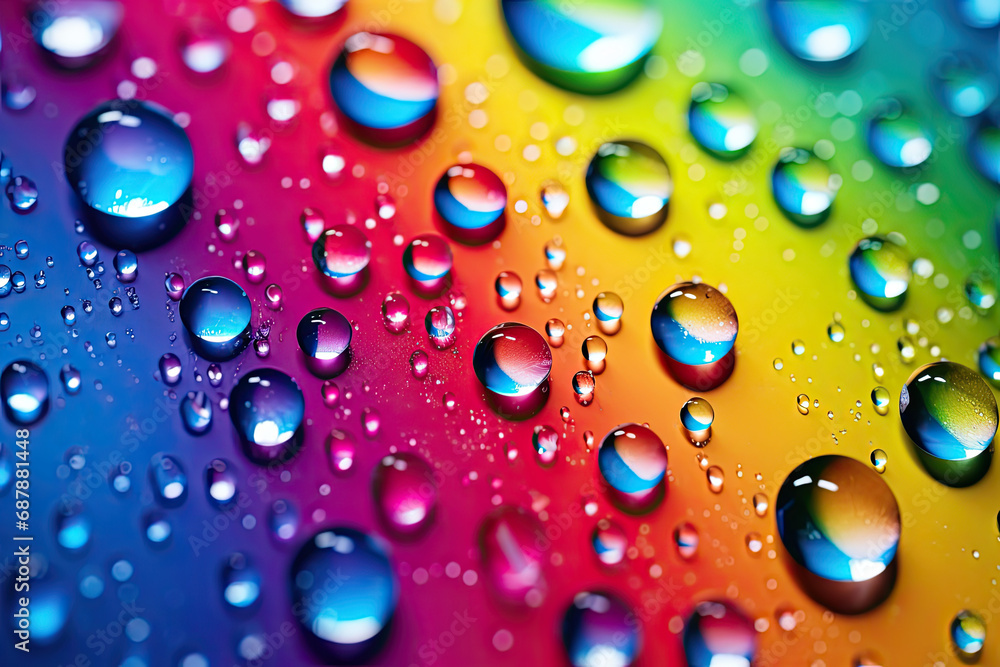 water drops on a rainbow background