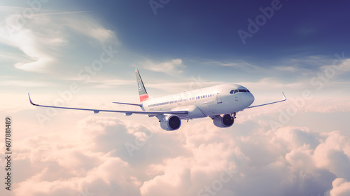 Aerial shot of a passenger plane flying in the sky  transportation and holiday travel concept.