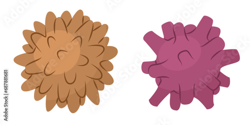 Two massager balls with different textures. Self-massage and relaxation. Stimulation of nerve endings and energy points on the body. Vector illustration.