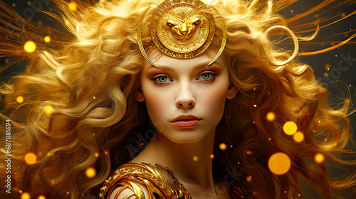 Woman with Sign of Leo. Generative AI, non-existent person.	