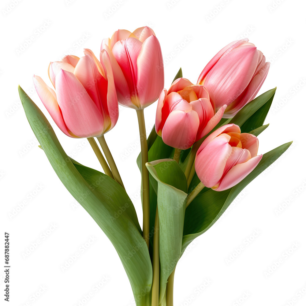 Obraz premium pink tulips isolated on white, png