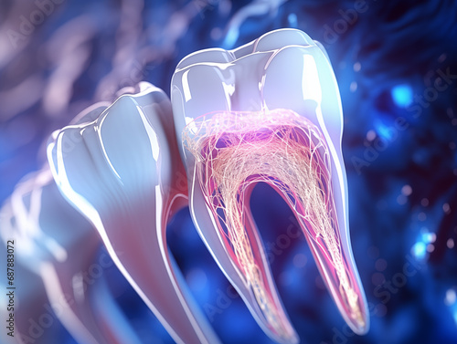 Futuristic teeth with anatomy detailed view. Generative AI. photo