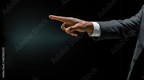 Businessman finger pointing straight ahead