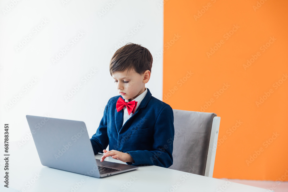 Lessons Boy Schoolboy Studying at the Computer Online School Lessons Boy Schoolboy Studying at the Computer Online School