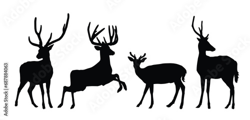 Set silhouettes of forest deer.
