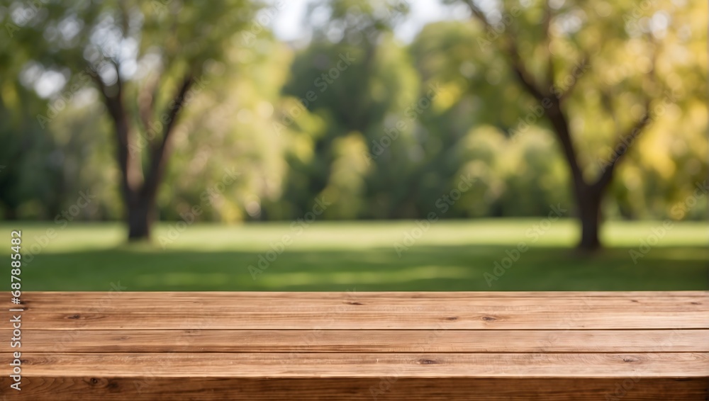 empty wooden table behind blurred natural background empty wooden table behind blurred natural background