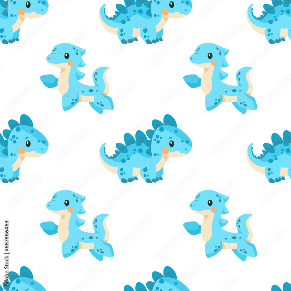 Bright vector seamless pattern. Cute dinosaurs. Pattern for baby clothes, textiles, diapers and fabrics. Vector illustration