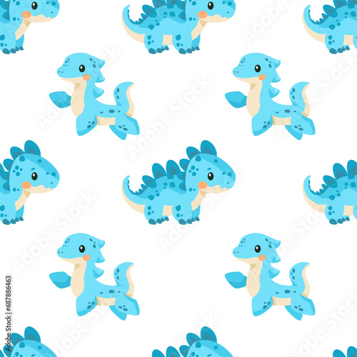 Bright vector seamless pattern. Cute dinosaurs. Pattern for baby clothes  textiles  diapers and fabrics. Vector illustration