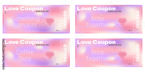 y2k coupons with romantic phrases on a gradient background. Flyers for Valentine's Day.
