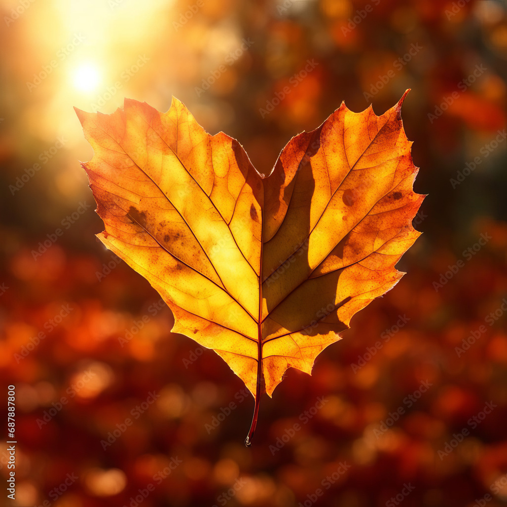 Obraz premium Autumn leaf in the shape of a heart.