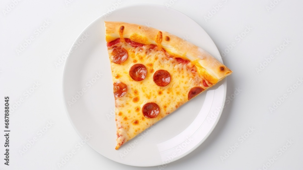 Directly above shot of pizza slice in plate on white background,Egypt . Directly above shot of pizza slice in plate on white background,Egypt .