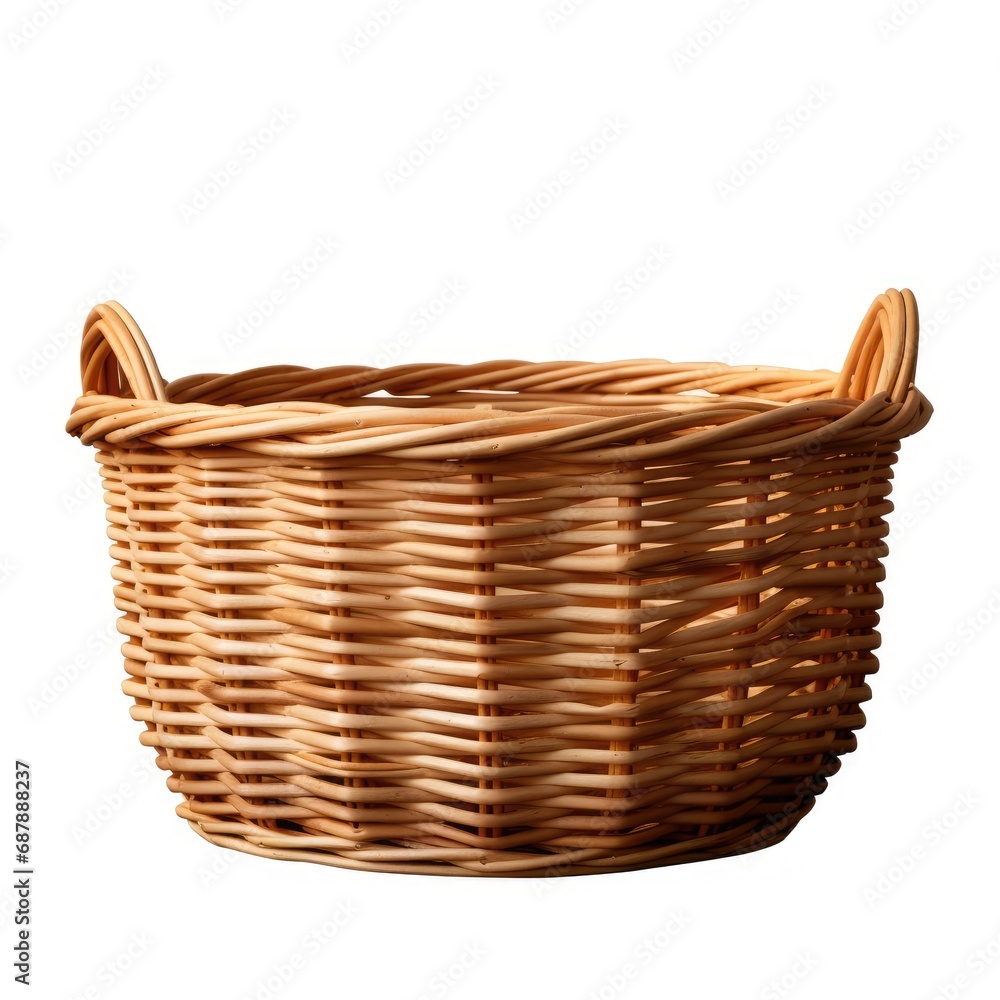 Handcrafted Wicker Basket Isolated on White Background Handcrafted Wicker Basket Isolated on White Background