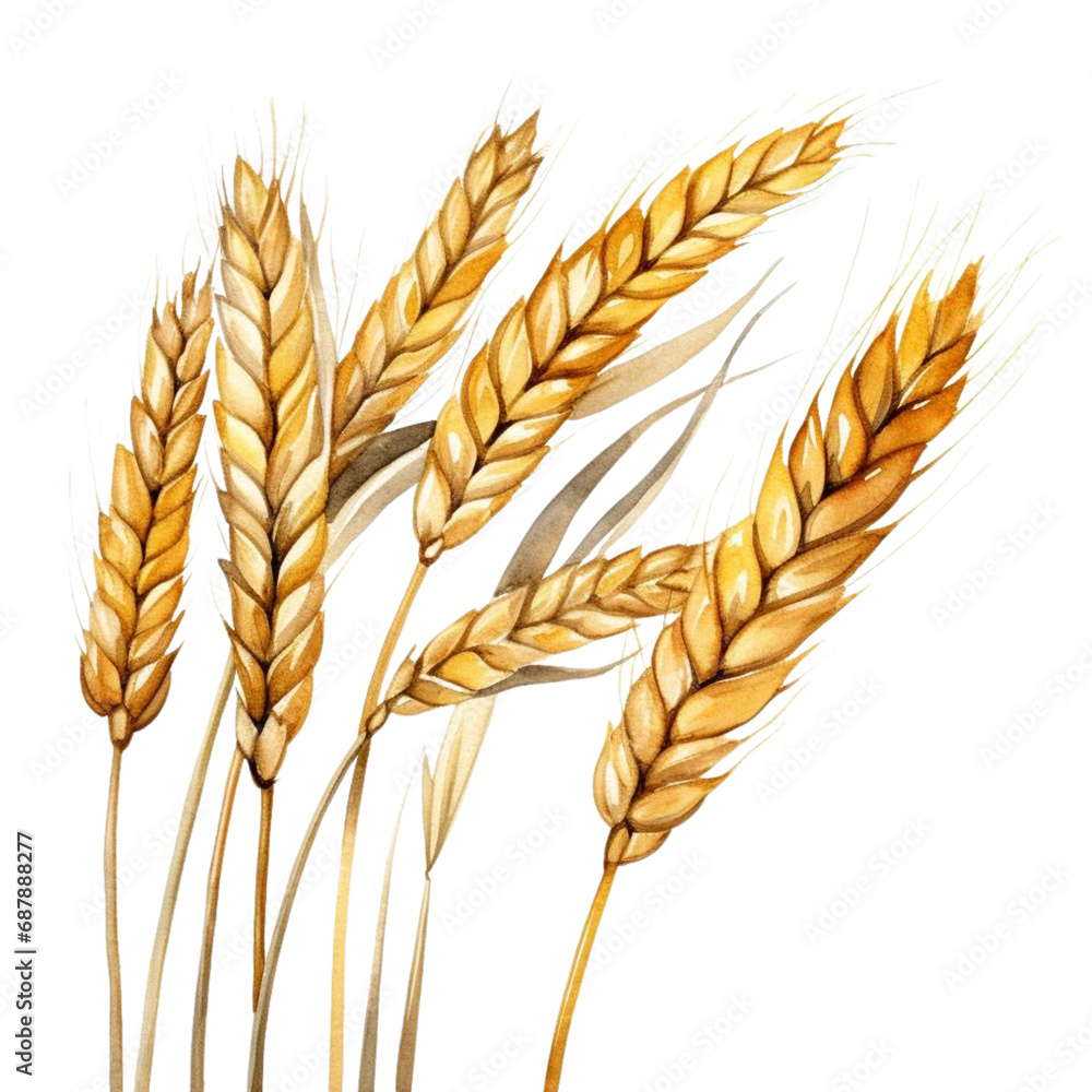 Watercolor Ears of wheat, cut out on white background Watercolor Ears of wheat, cut out on white background