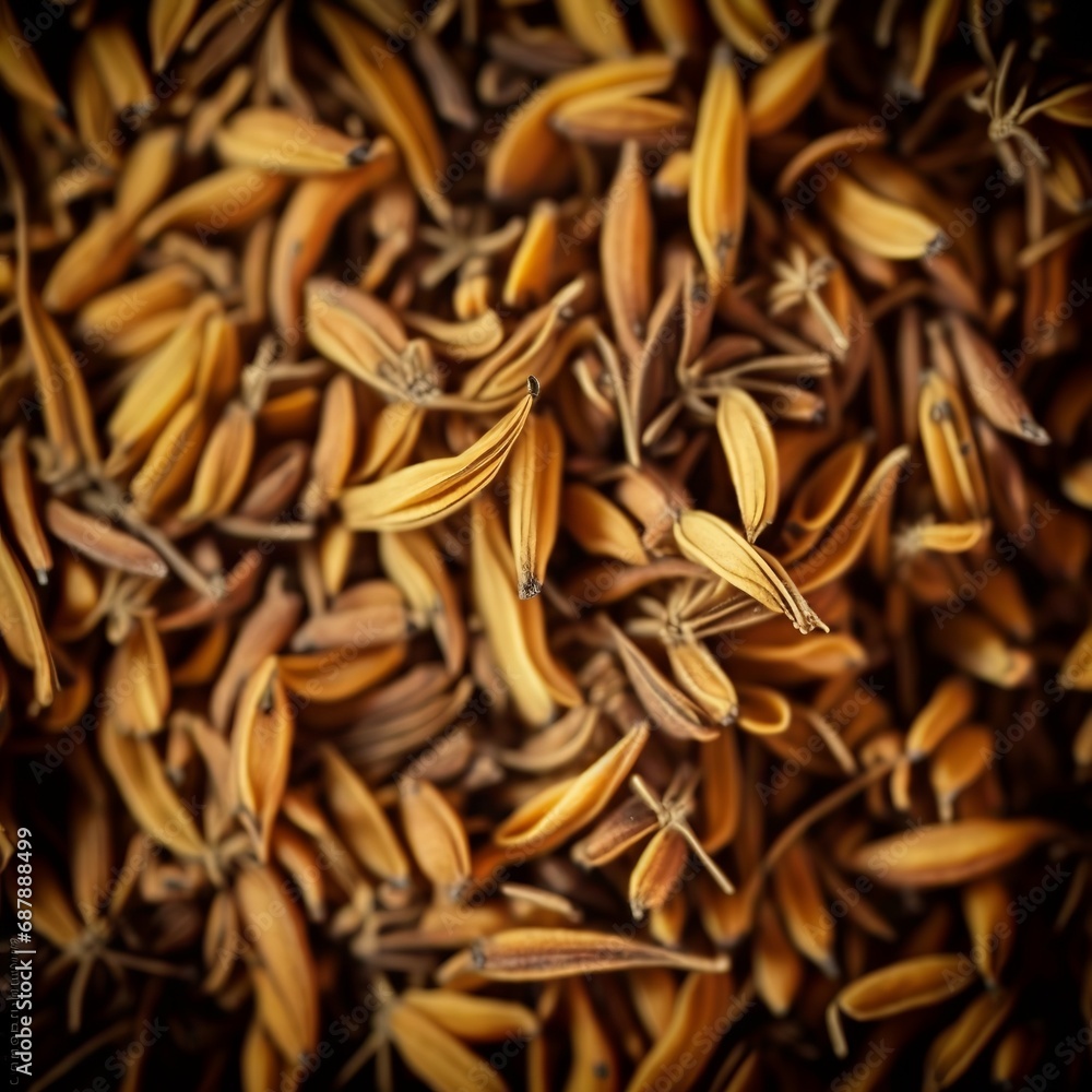 Dried caraway texture. Background with copyspace. Close up. Top view spice sauce flavor cod out brown Generative AI Dried caraway texture. Background with copyspace. Close up. Top view spice sauce flavor cod out brown Generative AI