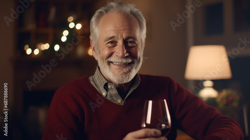 Elderly person with red wine. 