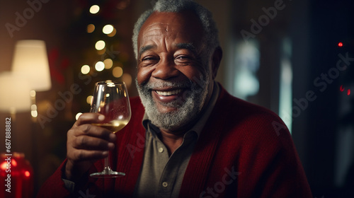 Elderly person with glass of wine. 