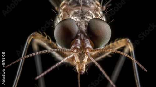 Portrait of the malarial mosquito showing the antenae and palps, used to sense odours and carbon dioxide emeited by the host animal. photo