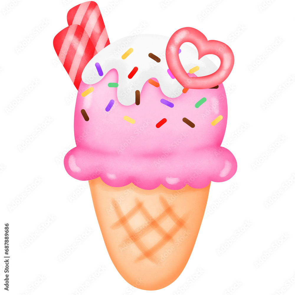 Pink ice cream with decorative heart shape Pink ice cream with decorative heart shape