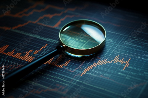 magnifying glass on chart stock exchange background