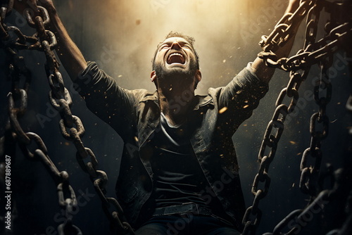 screaming man broke chains photo