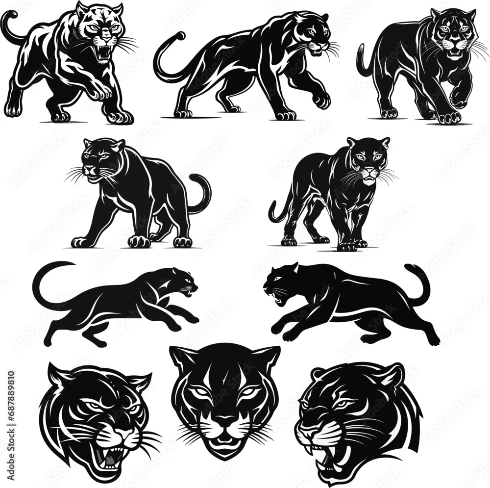 black panther logo vector set