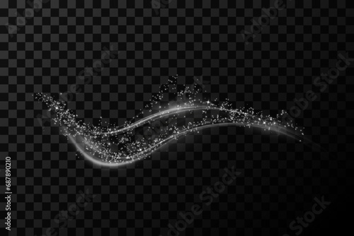 Festive white glowing dust png. Magical shimmering or flying cloud in glowing dust. Dust for holiday decorations, Discount Merry Christmas, Sale, discount, banner. Beautiful holiday flyer template. 