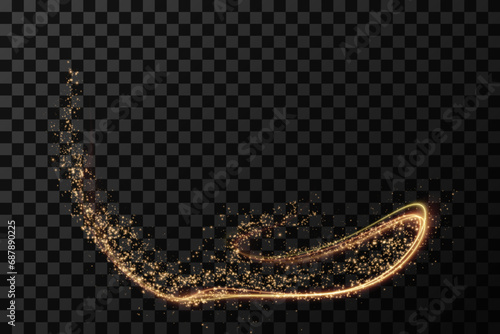 Christmas background. Powder dust light PNG. Magic shining gold dust. Fine, shiny dust bokeh particles fall off slightly. Fantastic shimmer effect. Vector illustrator.	
