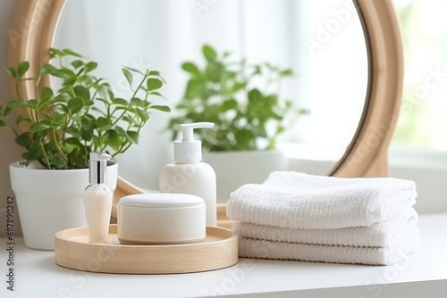 Bathroom sink table with hygiene accessories