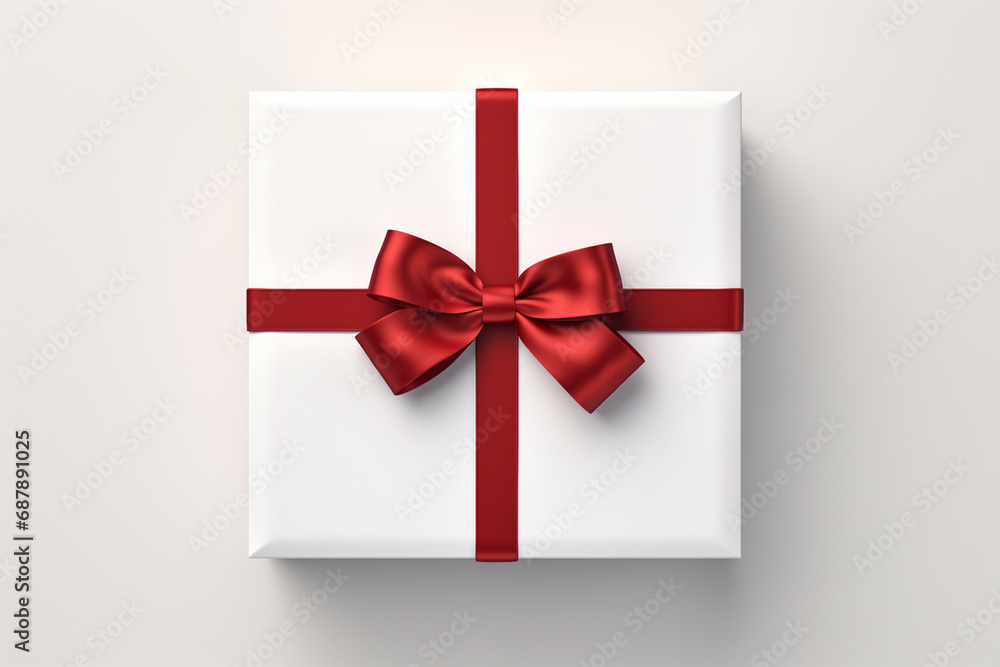 Gift box with red bow on white background. 3D rendering. Happy women, Mother, 8 March, Valentine's day Generative ai Gift box with red bow on white background. 3D rendering. Happy women, Mother, 8 March, Valentine's day Generative ai