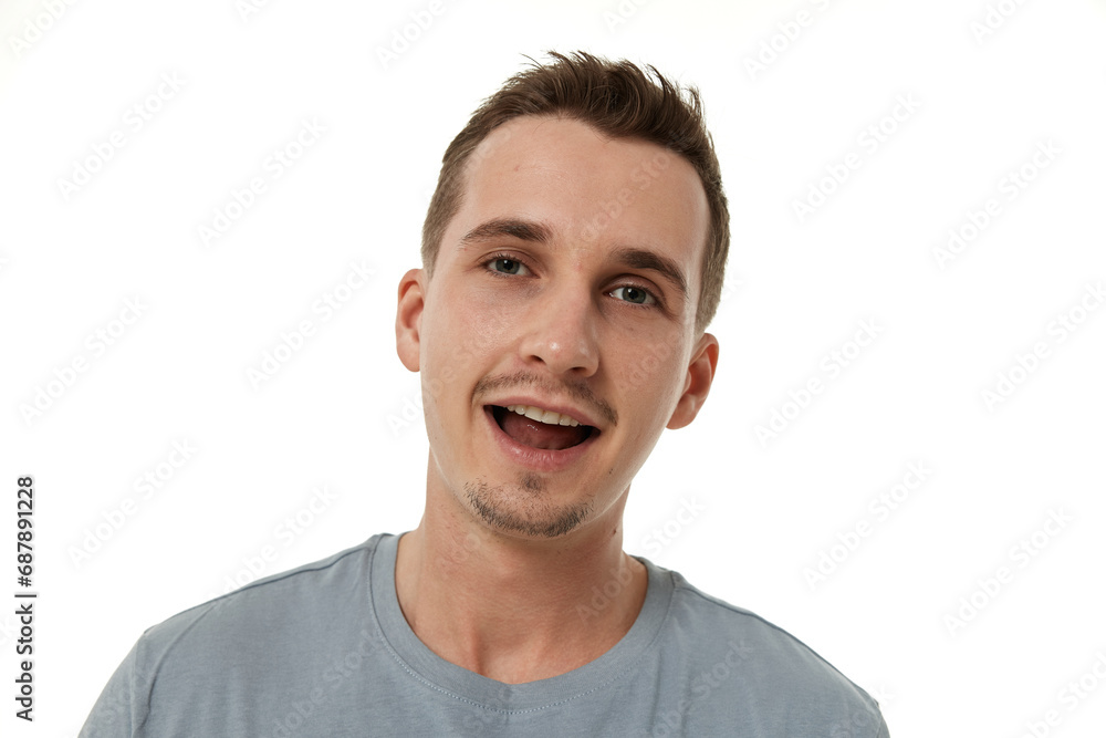 portrait of young smiling man on white background portrait of young smiling man on white background