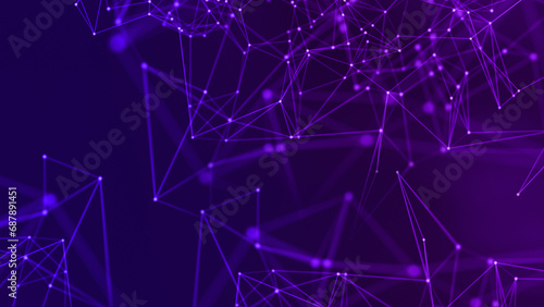 Abstract technology background with dots and connecting lines. Purple digital plexus background, digital technology.