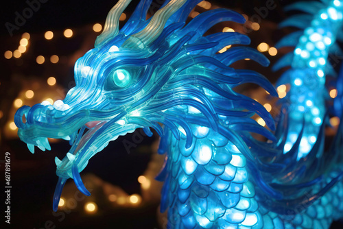 Zodiac symbol Blue Dragon, Chinese New Year. Traditional street festival Asian. AI generated.