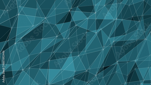 Abstract connections of interconnected triangles and lines create hypnotic kaleidoscope of polygonal shapes and repeating patterns in modern technology science backdrop