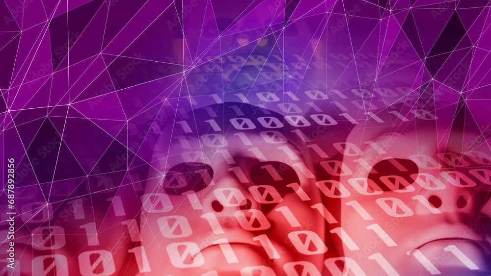 Obraz premium Artificial intelligence and connected robots exploring binary code, robotics, and machine learning for future of uncertainty and ethical concerns