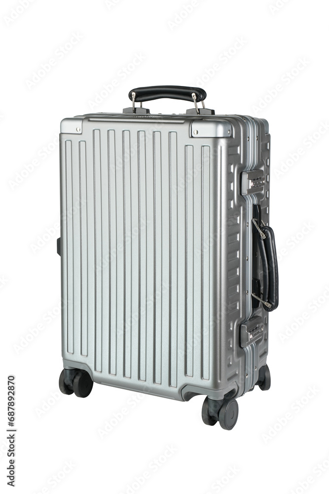 Silver metallic looking suitcase isolated on white background Silver metallic looking suitcase isolated on white background