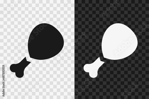 Chicken leg silhouette icon, vector glyph sign. Ham symbol isolated on dark and light transparent backgrounds.