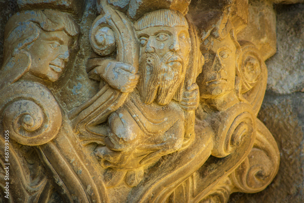 Romanesque church of San Martin de Tours of Artaiz, Janus Trifonte, Unciti valley, Artaiz, Navarra, Spain