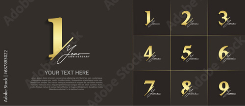 Set of Anniversary Logotype gold color with calligraphy can be use for special day celebration photo
