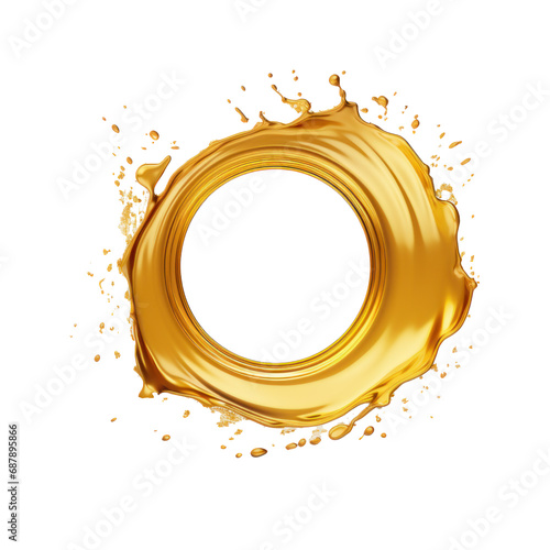 Circle and waves formed by a drop of golden color falling on the ground. Trend frame and border. Transparent background, empty center for your design
