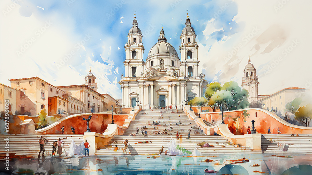 Fototapeta premium Spanish Steps view, Rome, Italy