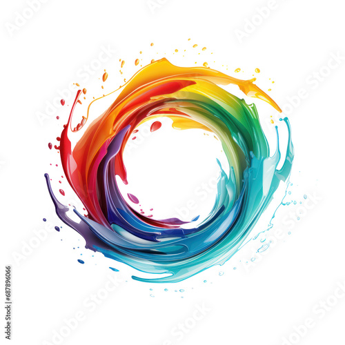 Circle and waves formed by a drop of rainbow color falling on the ground. Trend frame and border. Transparent background, empty center for your design