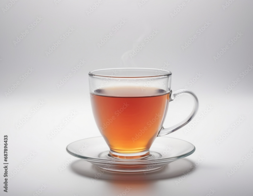 A transparent cup of tea isolated on a white background A transparent cup of tea isolated on a white background